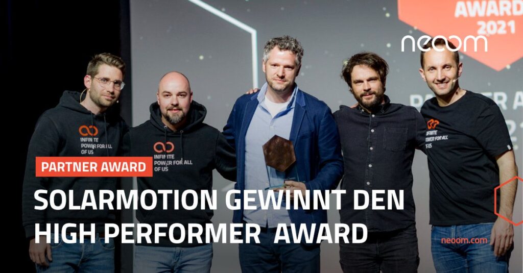 neoom Partner Award 2021 - solarmotion ag gewinnt High Performer Award